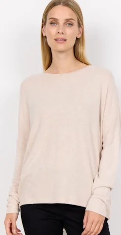 Olivia strikbluse med rund hals creme