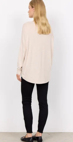 Olivia strikbluse med rund hals creme