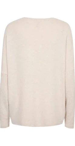 Olivia strikbluse med rund hals creme