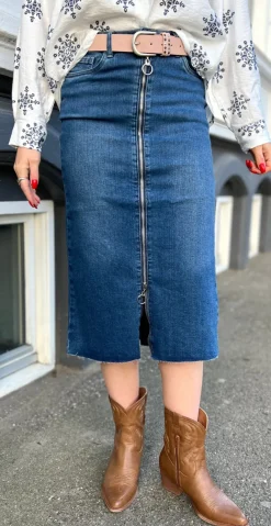 Ora nederdel med lynlås mørk denim LikeLondon