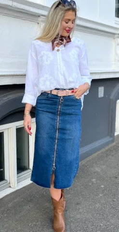 Ora nederdel med lynlås mørk denim LikeLondon