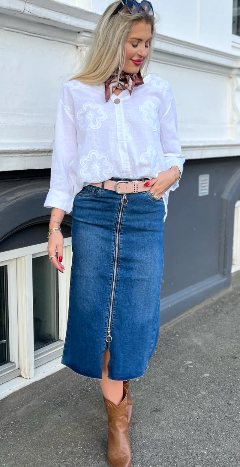 Ora nederdel med lynlås mørk denim LikeLondon