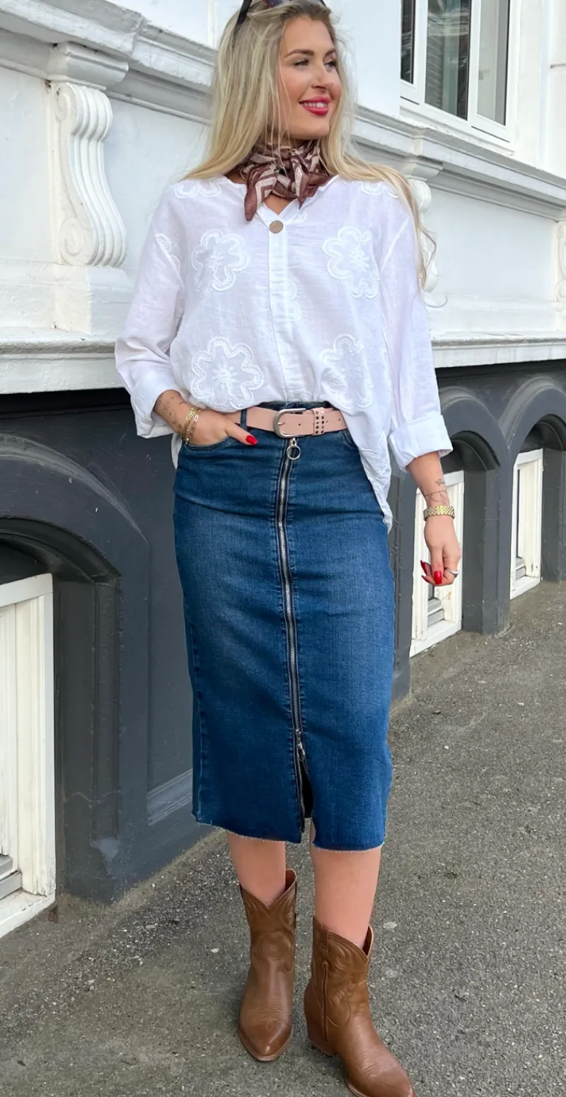 Ora nederdel med lynlås mørk denim LikeLondon