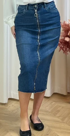 Ora nederdel med lynlås mørk denim LikeLondon