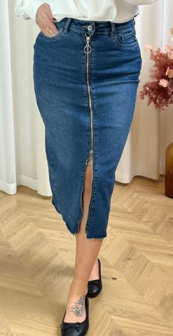 Ora nederdel med lynlås mørk denim LikeLondon