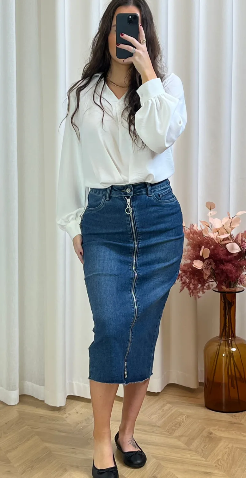 Ora nederdel med lynlås mørk denim LikeLondon
