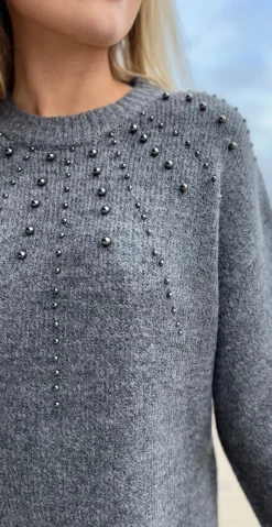 Pearl uld-kjole med perler mørkegrå