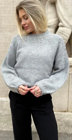 Pearl uld-pullover med perler grå