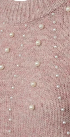 Pearl uld-pullover med perler gammelrosa
