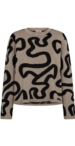 Pullover med mønster simply taupe w. black