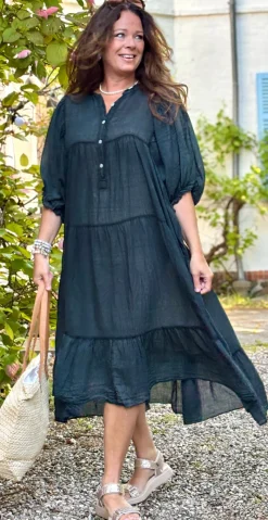 Rae kjole med knapper, peplum og flæsedetaljer sort LikeLondon