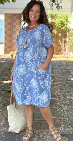 Ragna kjole med blomsterprint og lommer denim LikeLondon