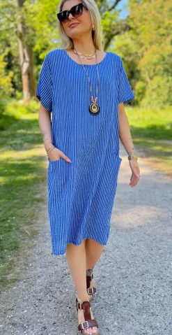 Ragna kjole med striber og lommer royalblue LikeLondon