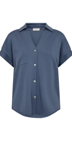 Rue skjortebluse med v-hals vintage indigo