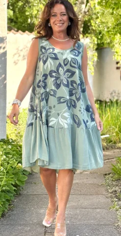 Safira kjole med peplum og blomsterprint khaki LikeLondon