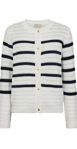 Sail cardigan med striber off-white w. navy blazer