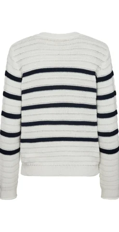 Sail cardigan med striber off-white w. navy blazer