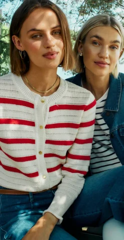 Sail cardigan med striber off-white w. bittersweet