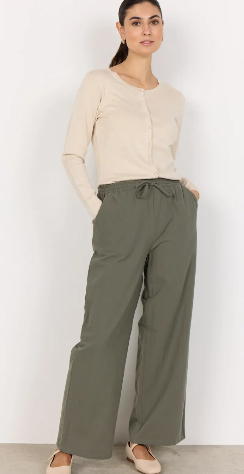 Sally buks med lige ben og lommer khaki Likelondon