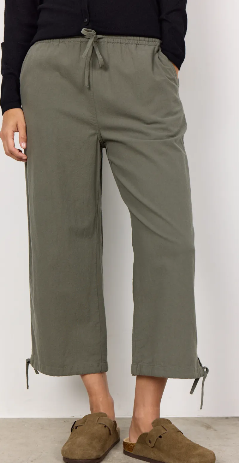 Sally capri bukser med bindebånd og snøre khaki