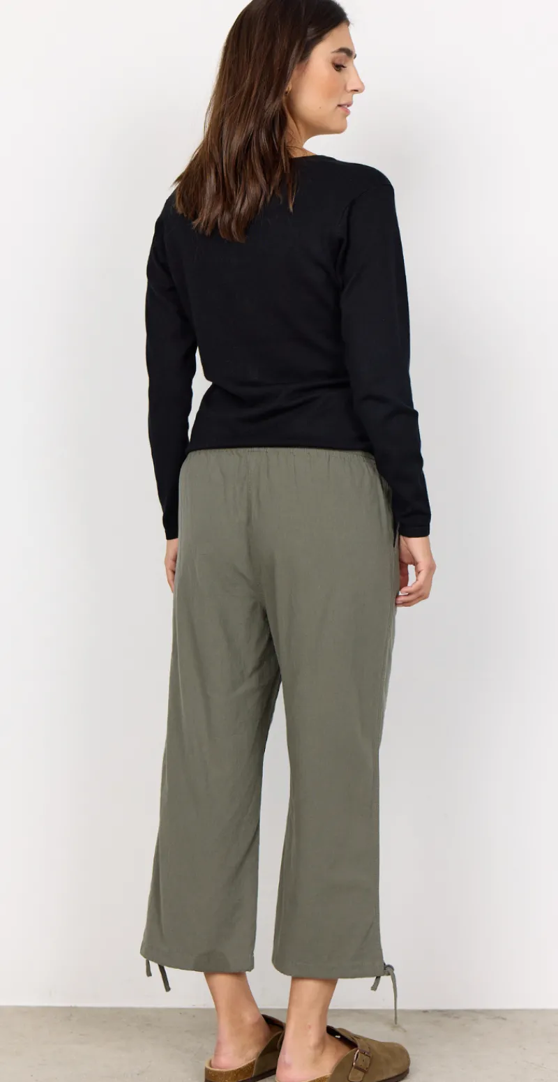 Sally capri bukser med bindebånd og snøre khaki