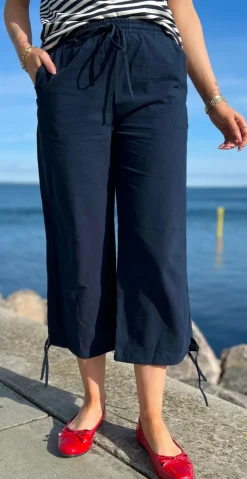 Sally capri bukser med bindebånd og snøre navy