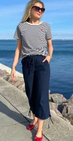 Sally capri bukser med bindebånd og snøre navy