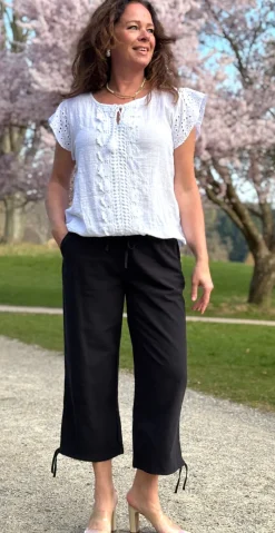 Sally capri bukser med bindebånd og snøre sort