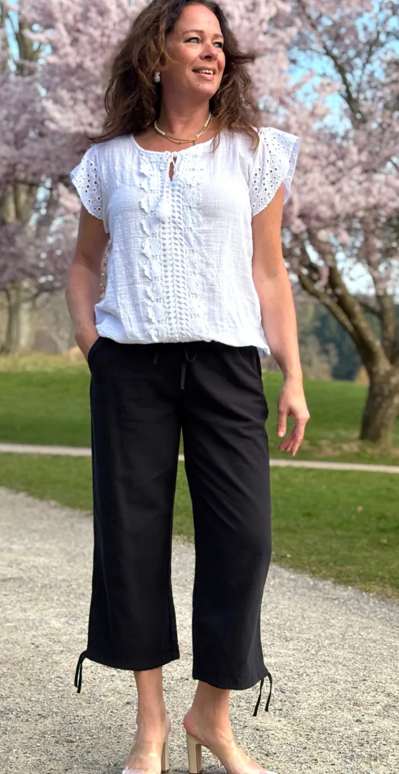 Sally capri bukser med bindebånd og snøre sort