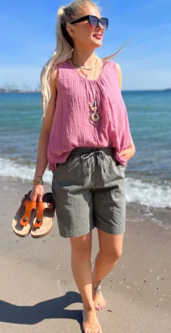 Sally shorts med elastik og lommer khaki