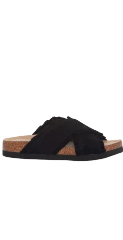 Sandal med flæse i sort