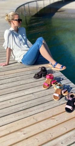 Sandal med velcro old denim