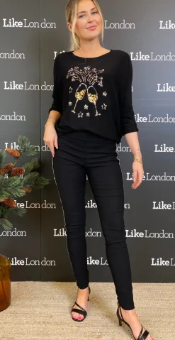 Shantal stretch buks med rhinestone sort