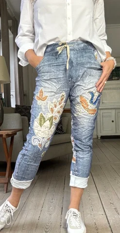 Sisse bukser med blade mørk denim Likelondon