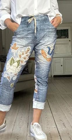 Sisse bukser med blade mørk denim Likelondon