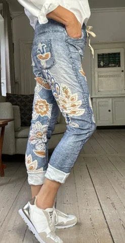 Sisse bukser med blade mørk denim Likelondon