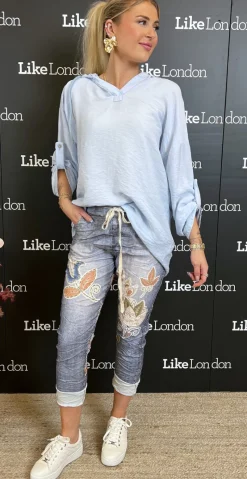 Sisse bukser med blade mørk denim Likelondon