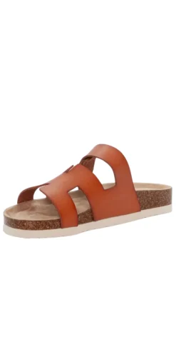 Slip-in sandal med velcro camel