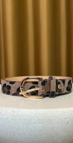 Smalt bælte i ruskindslæder med leopardprint mocca LikeLondon