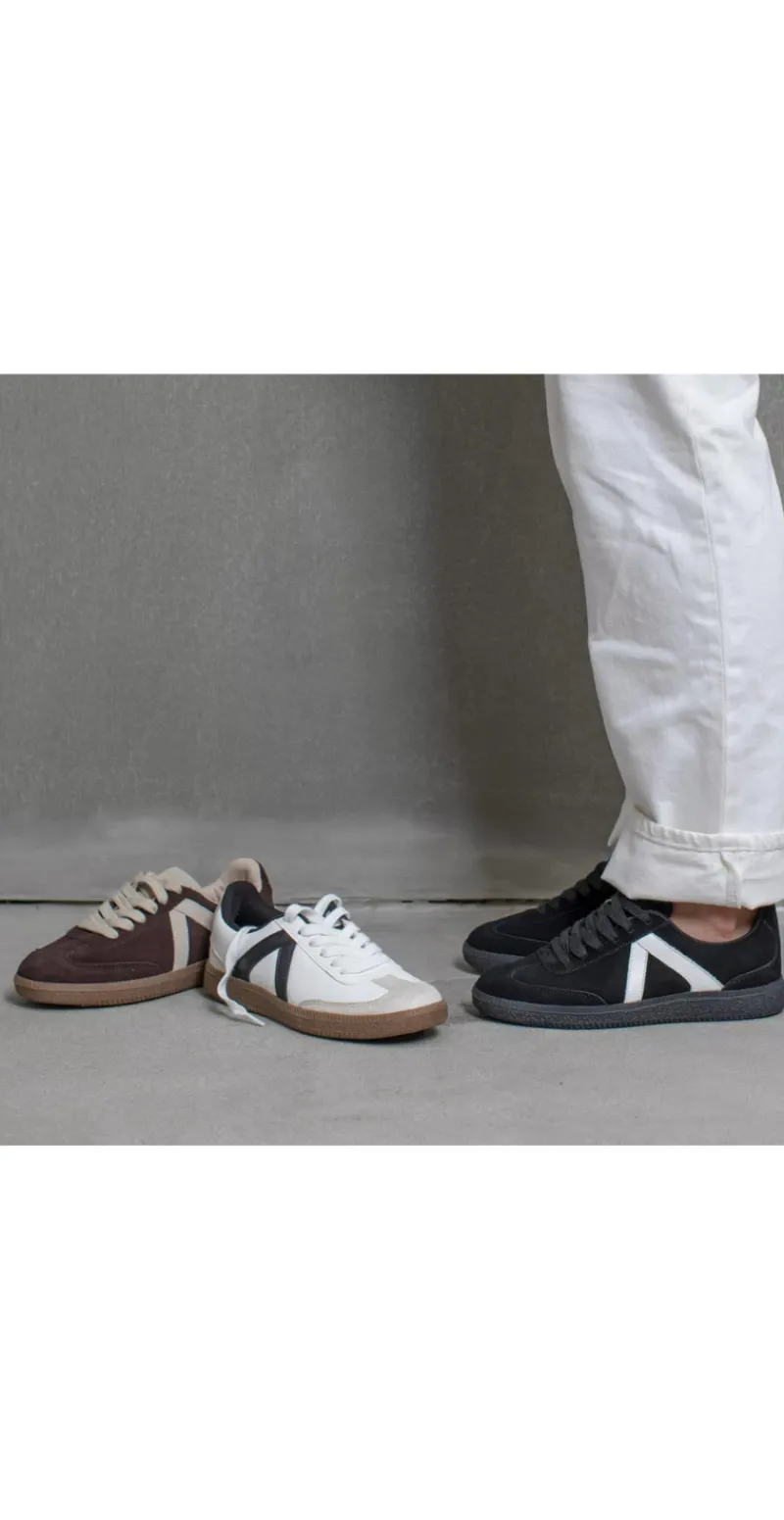 Sneakers med skind og ruskind sort