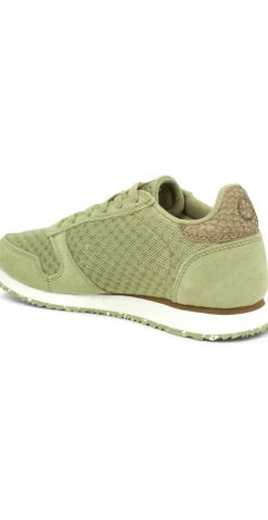 Sneakers med snørebånd og skind i Dusty Olive