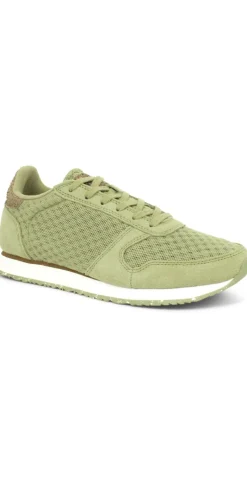 Sneakers med snørebånd og skind i Dusty Olive