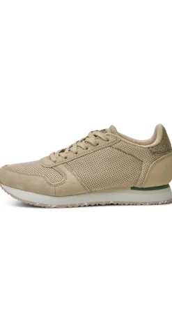 Sneakers med tekstil og læder coffee cream