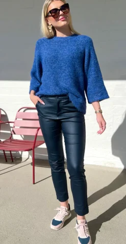 Solvej læderlook cooper ankelbuks navy