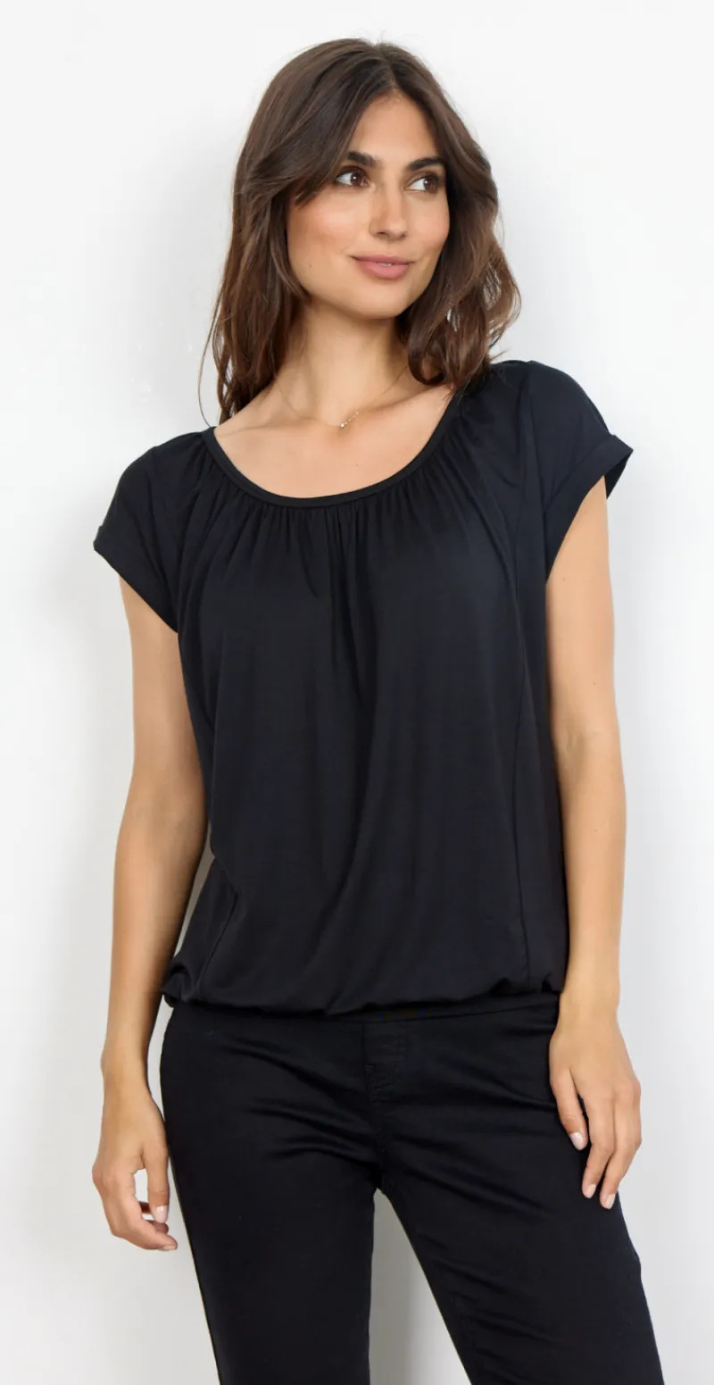 Sophia bluse med rund hals sort