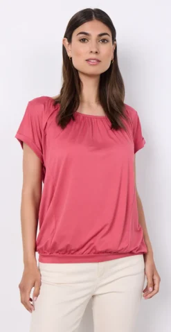 Sophia bluse med rund hals mørk rosa
