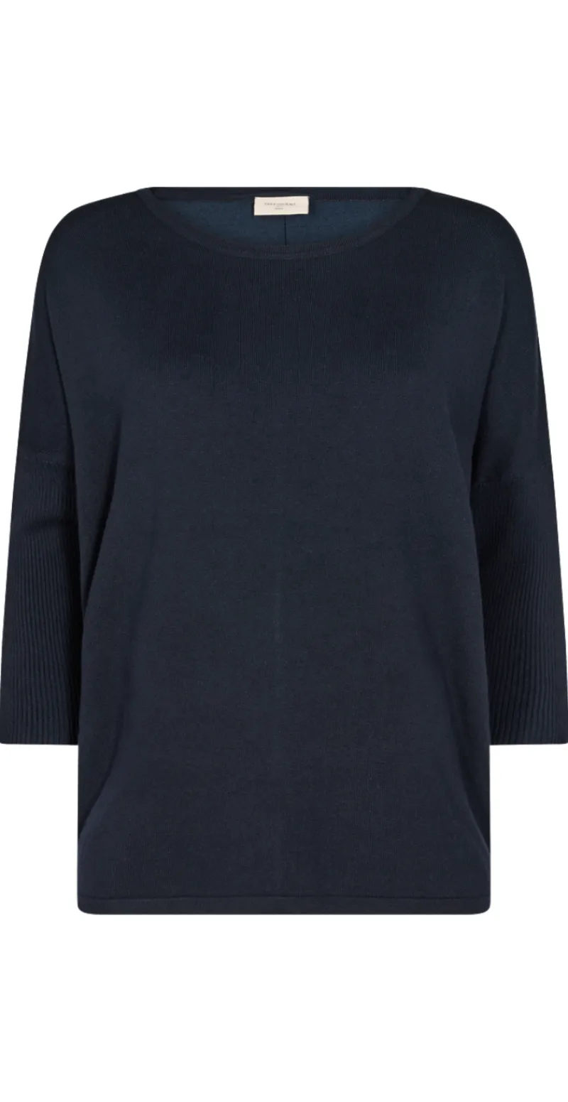 Strikbluse med 3/4 ærme navy