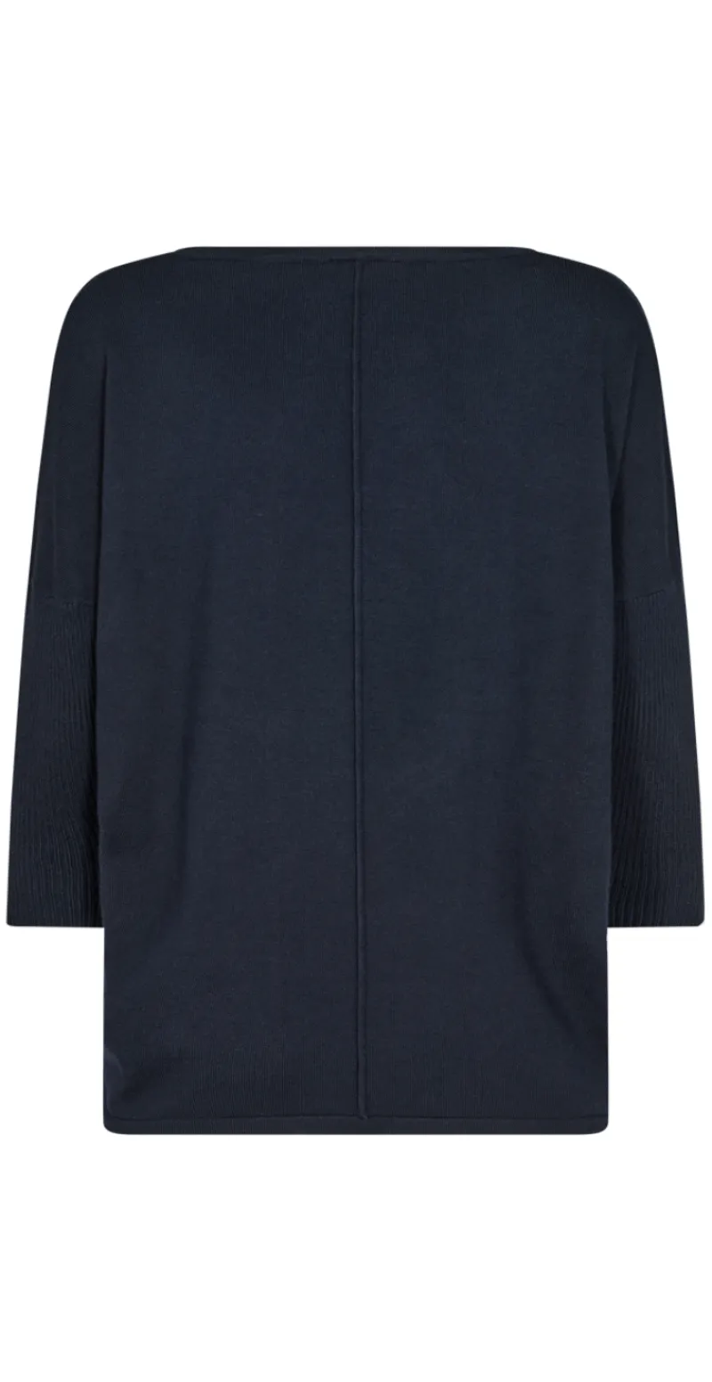 Strikbluse med 3/4 ærme navy