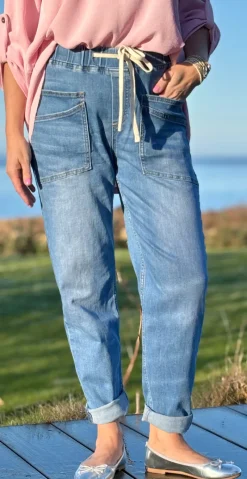 Thea bukser med lommer lys denim LikeLondon