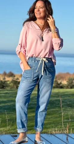 Thea bukser med lommer lys denim LikeLondon